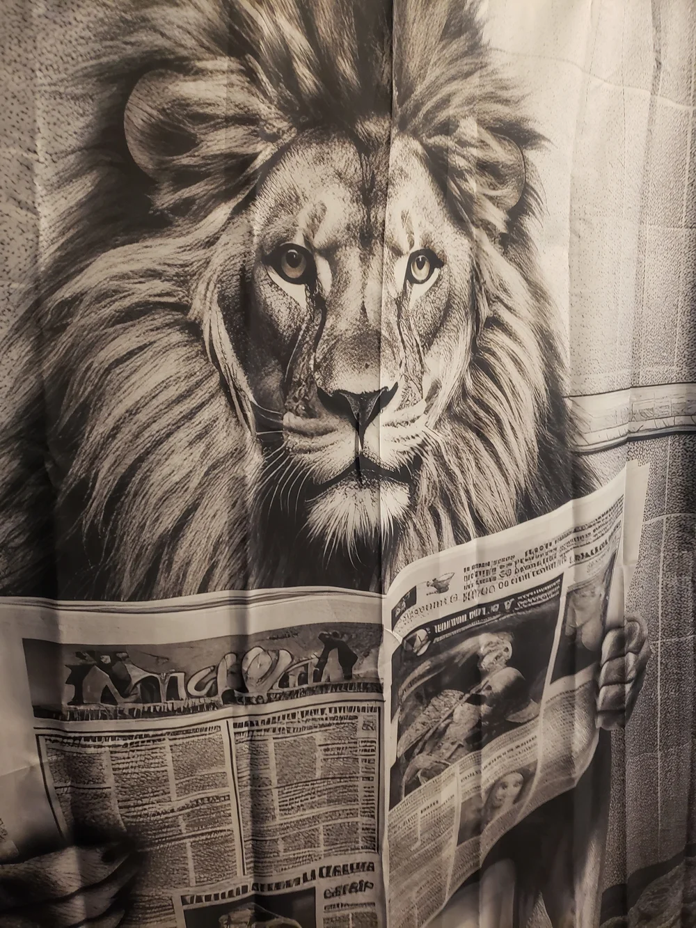 Lion Print Shower Curtain in Gray - Stylish Bathroom Decor